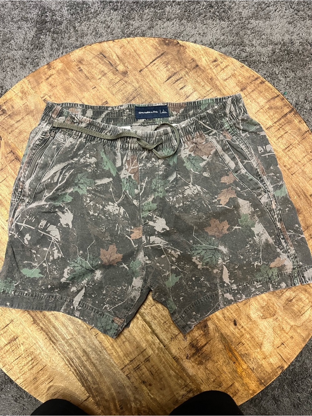 Abercrombie & Fitch Olive Green Camo Drawstring Shorts